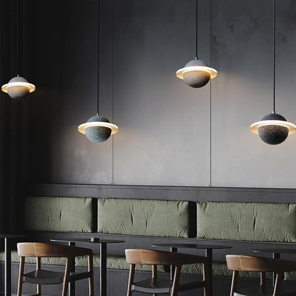 Modern Planet Shaped Acrylic Pendant Lighting LED Saturn Style Hanging Chandelier for Kitchen Island and Dining Room