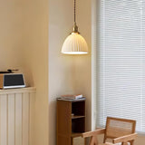 Modern Pleated Ceramic Hanging Pendant Light with Brass Accents for Dining Room