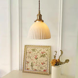 Modern Pleated Ceramic Hanging Pendant Light with Brass Accents for Dining Room