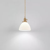 Modern Pleated Ceramic Hanging Pendant Light with Brass Accents for Dining Room