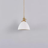 Modern Pleated Ceramic Hanging Pendant Light with Brass Accents for Dining Room