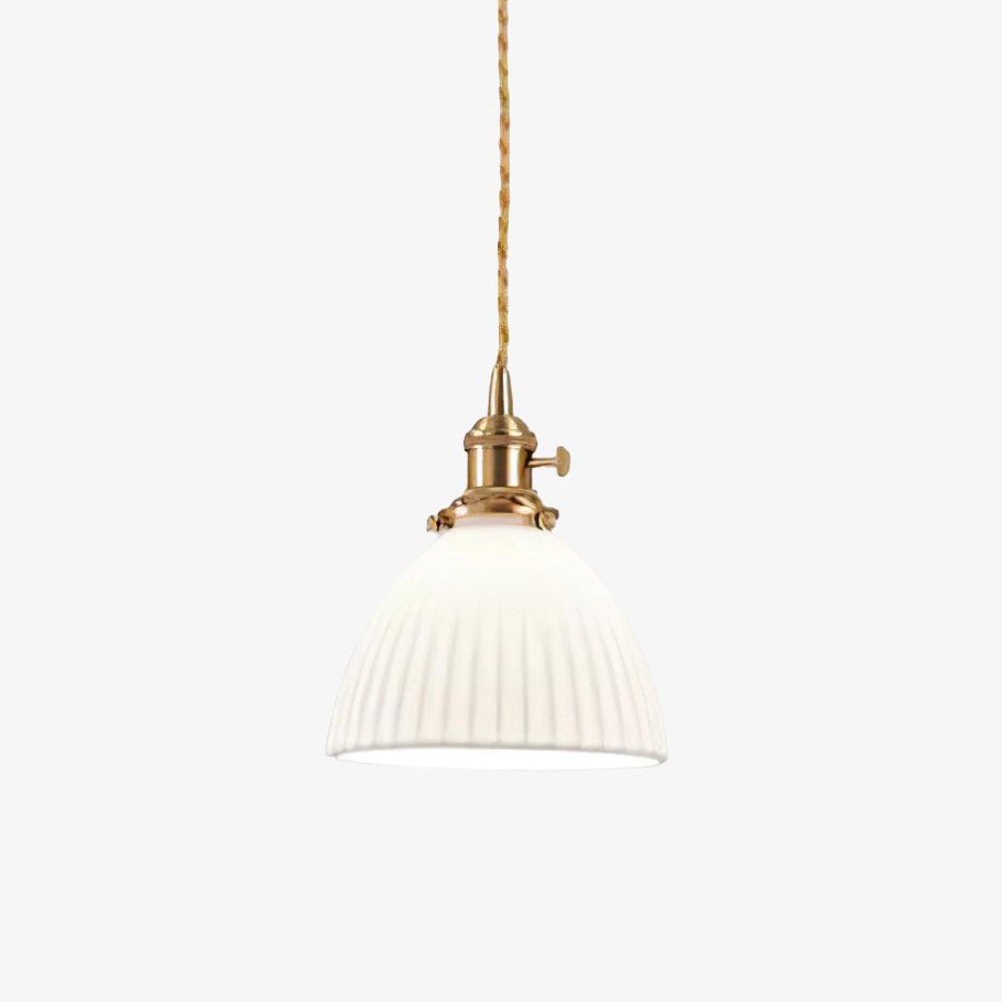 Modern Pleated Ceramic Hanging Pendant Light with Brass Accents for Dining Room