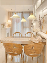 Modern Pleated Fabric and Wood Pendant Light for Living Room and Bedroom