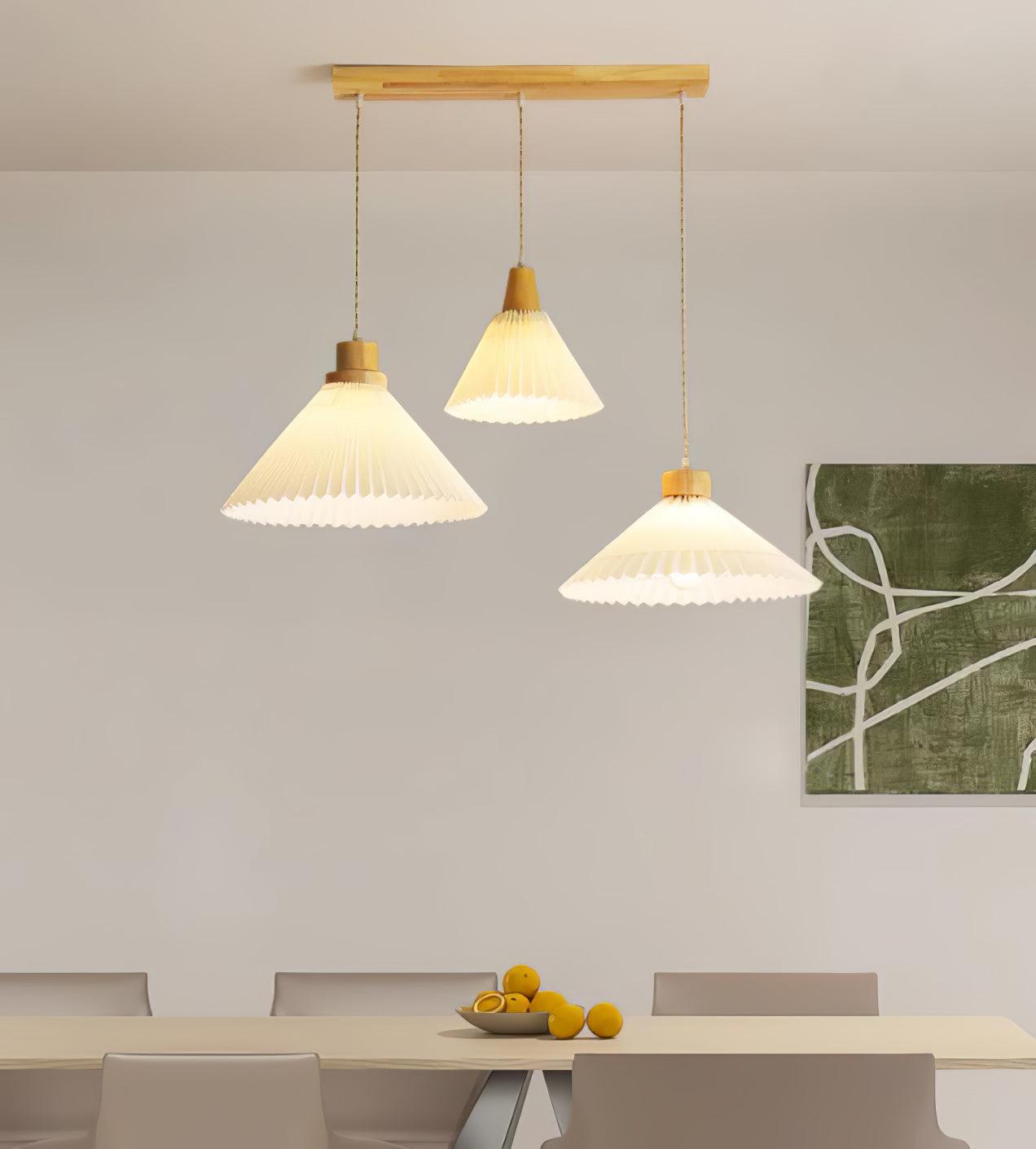 Modern Pleated Fabric and Wood Pendant Light for Living Room and Bedroom