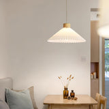 Modern Pleated Fabric and Wood Pendant Light for Living Room and Bedroom