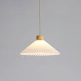Modern Pleated Fabric and Wood Pendant Light for Living Room and Bedroom