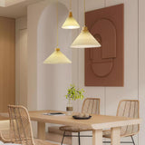 Modern Pleated Fabric and Wood Pendant Light for Living Room and Bedroom
