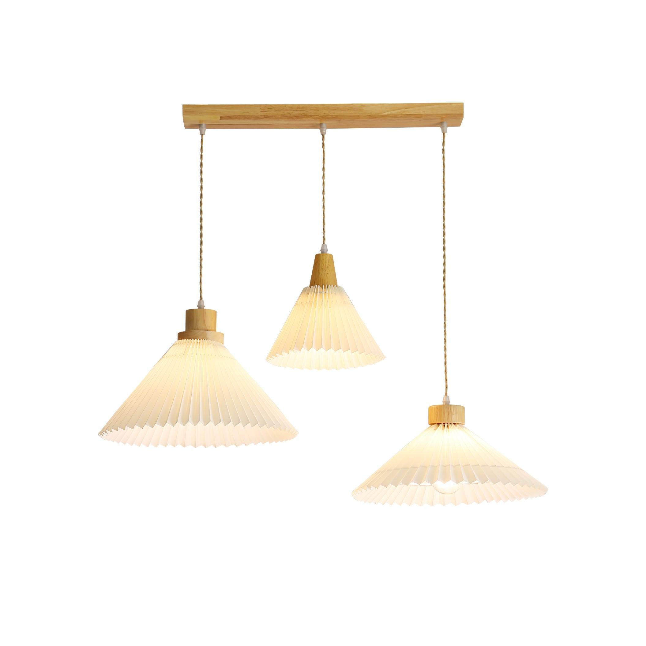 Modern Pleated Fabric and Wood Pendant Light for Living Room and Bedroom