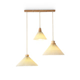 Modern Pleated Fabric and Wood Pendant Light for Living Room and Bedroom