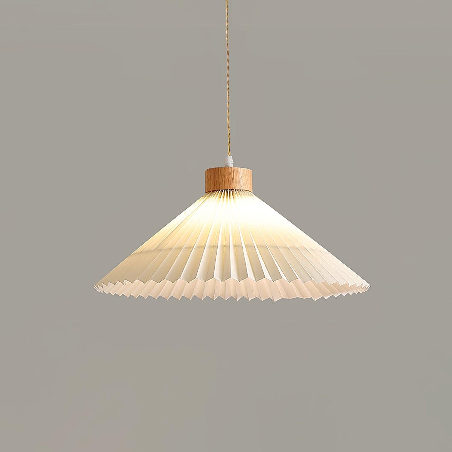 Modern Pleated Fabric and Wood Pendant Light for Living Room and Bedroom