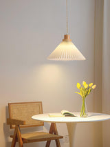 Modern Pleated Fabric and Wood Pendant Light for Living Room and Bedroom