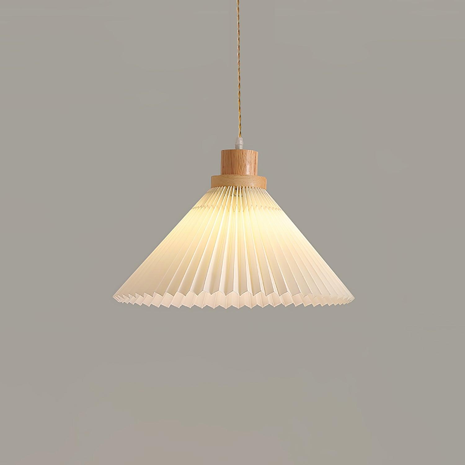 Modern Pleated Fabric and Wood Pendant Light for Living Room and Bedroom