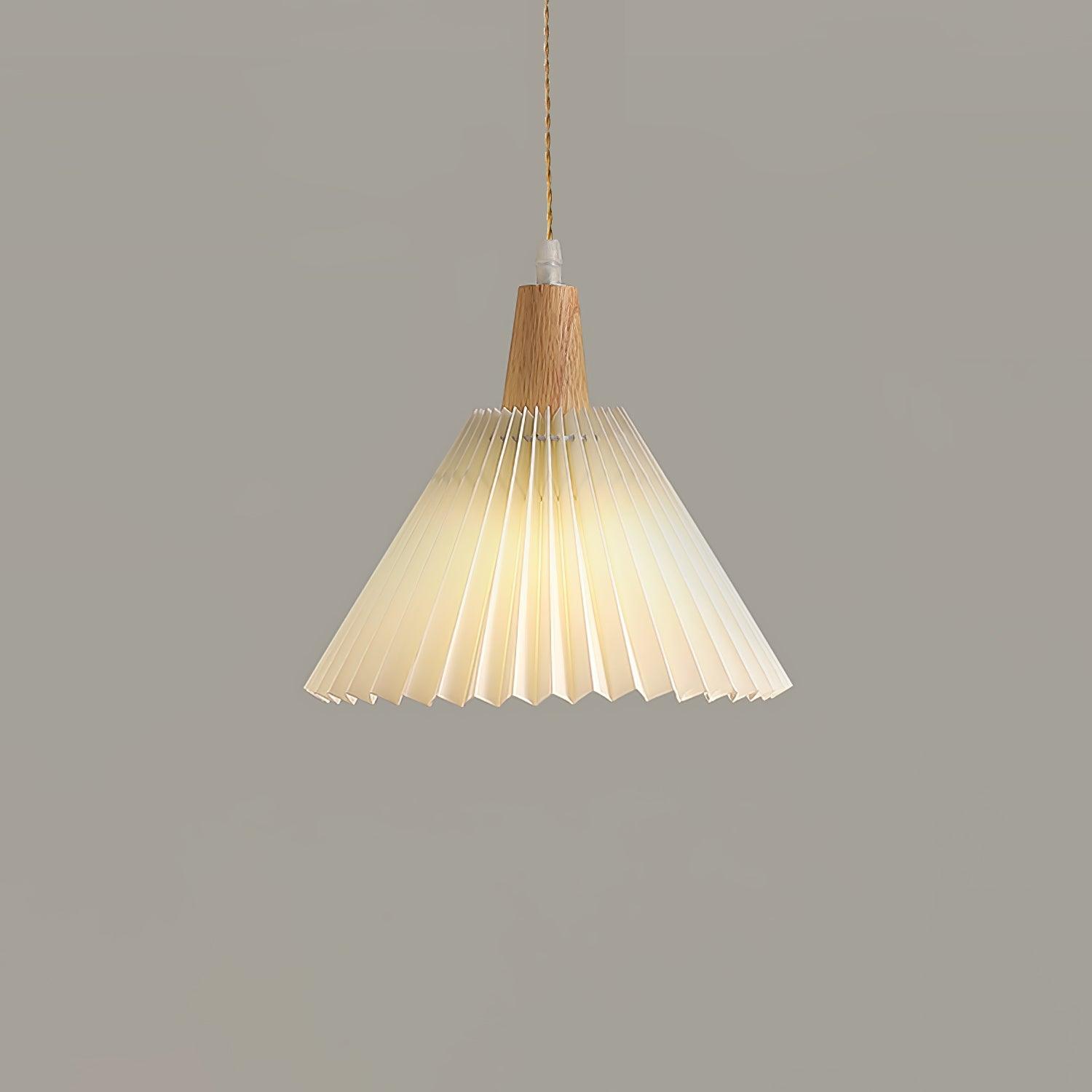 Modern Pleated Fabric and Wood Pendant Light for Living Room and Bedroom
