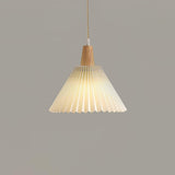 Modern Pleated Fabric and Wood Pendant Light for Living Room and Bedroom