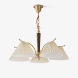 Modern Pleated Fabric Chandelier with Walnut Wood and Brass Accents for Contemporary Interiors