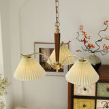Modern Pleated Fabric Chandelier with Walnut Wood and Brass Accents for Contemporary Interiors