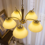 Modern Pleated Fabric Chandelier with Walnut Wood and Brass Accents for Contemporary Interiors