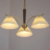 Modern Pleated Fabric Chandelier with Walnut Wood and Brass Accents for Contemporary Interiors