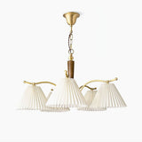 Modern Pleated Fabric Chandelier with Walnut Wood and Brass Accents for Contemporary Interiors