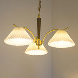 Modern Pleated Fabric Chandelier with Walnut Wood and Brass Accents for Contemporary Interiors
