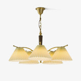 Modern Pleated Fabric Chandelier with Walnut Wood and Brass Accents for Contemporary Interiors