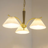 Modern Pleated Fabric Chandelier with Walnut Wood and Brass Accents for Contemporary Interiors