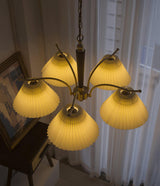 Modern Pleated Fabric Chandelier with Walnut Wood and Brass Accents for Contemporary Interiors