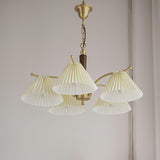 Modern Pleated Fabric Chandelier with Walnut Wood and Brass Accents for Contemporary Interiors