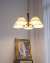 Modern Pleated Fabric Chandelier with Walnut Wood and Brass Accents for Contemporary Interiors