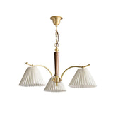 Modern Pleated Fabric Chandelier with Walnut Wood and Brass Accents for Contemporary Interiors