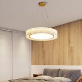 Modern Pleated Fabric Pendant Lamp Round Hanging Light for Interior Spaces