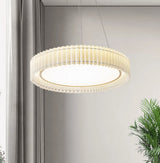 Modern Pleated Fabric Pendant Lamp Round Hanging Light for Interior Spaces