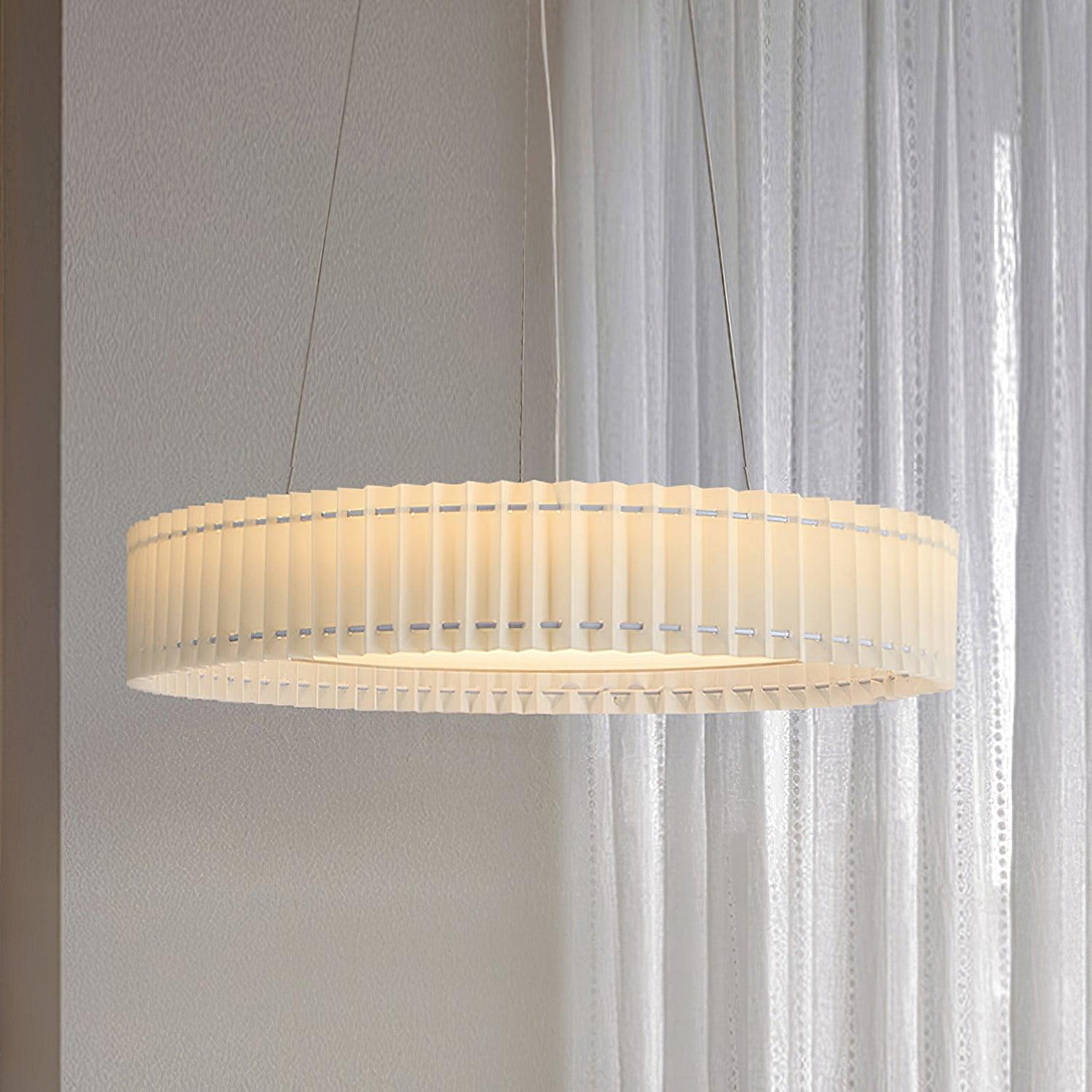 Modern Pleated Fabric Pendant Lamp Round Hanging Light for Interior Spaces