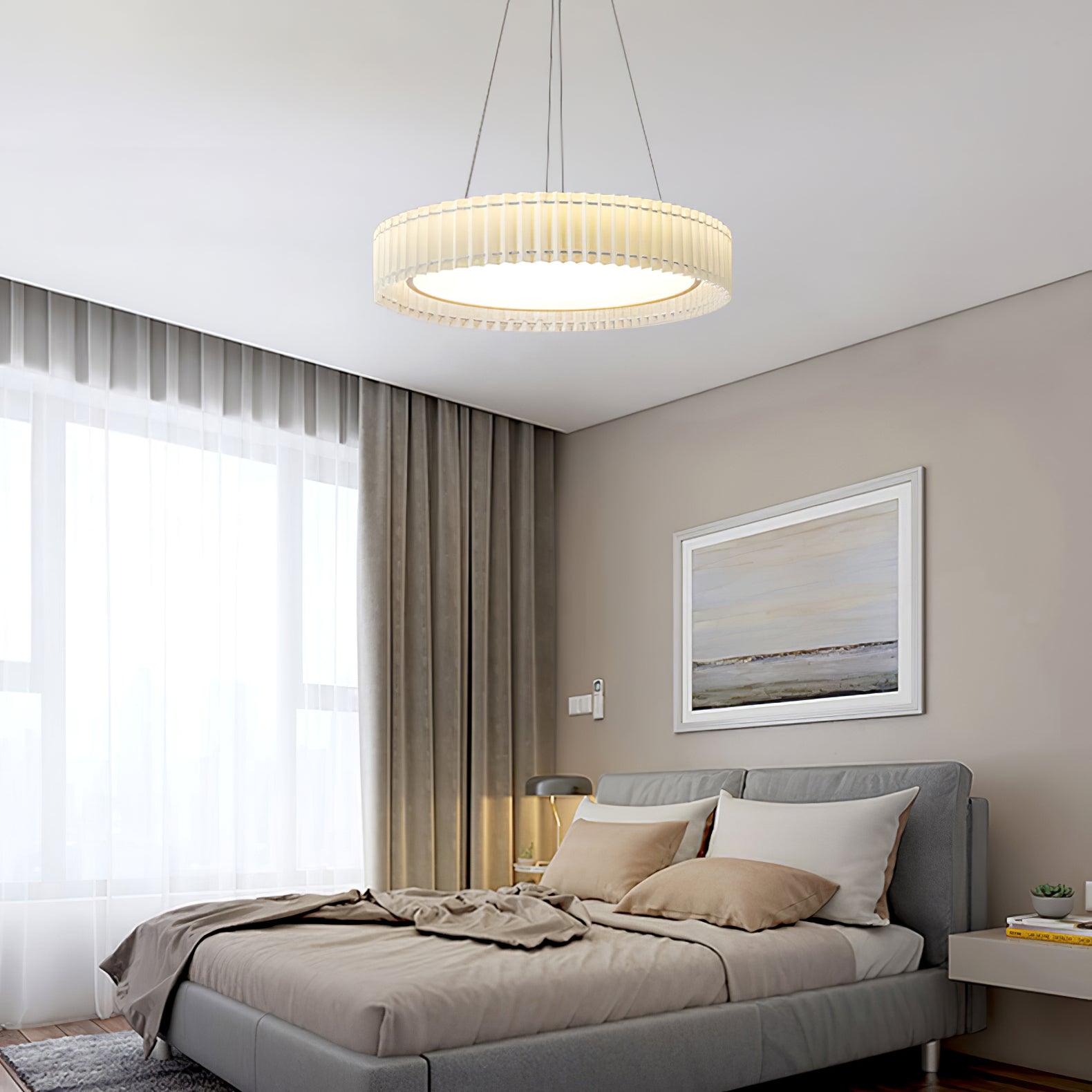 Modern Pleated Fabric Pendant Lamp Round Hanging Light for Interior Spaces