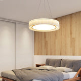 Modern Pleated Fabric Pendant Lamp Round Hanging Light for Interior Spaces