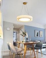 Modern Pleated Fabric Pendant Lamp Round Hanging Light for Interior Spaces