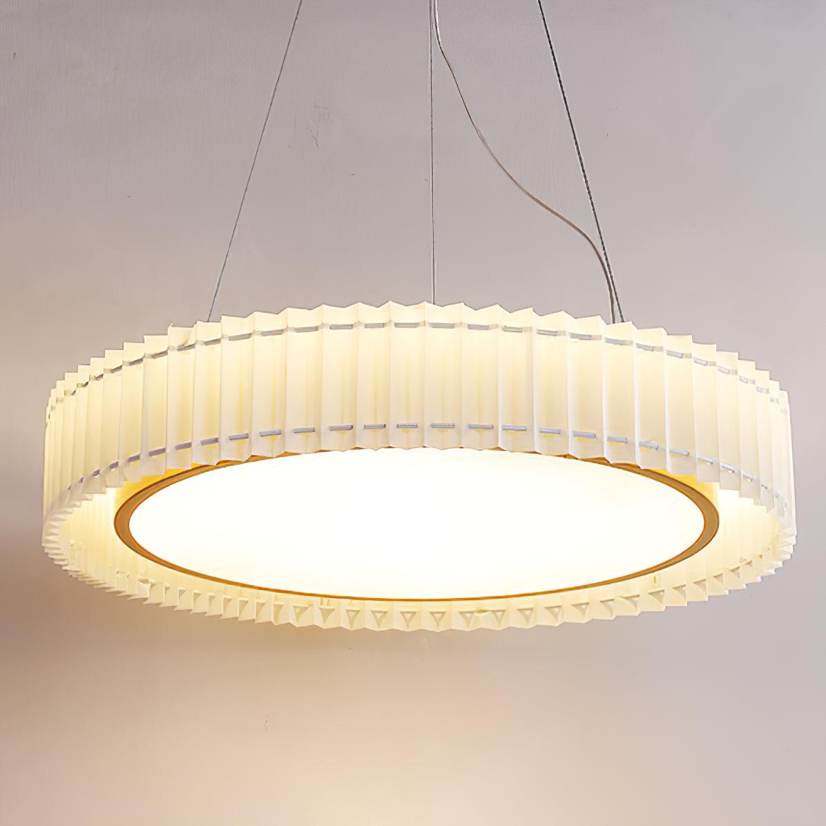 Modern Pleated Fabric Pendant Lamp Round Hanging Light for Interior Spaces
