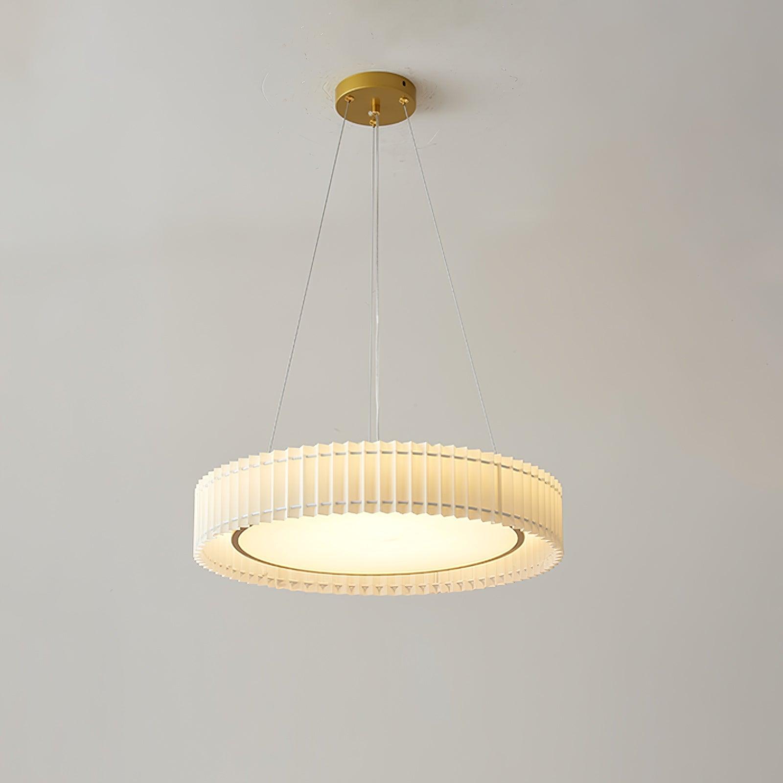 Modern Pleated Fabric Pendant Lamp Round Hanging Light for Interior Spaces