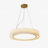 Modern Pleated Fabric Pendant Lamp Round Hanging Light for Interior Spaces