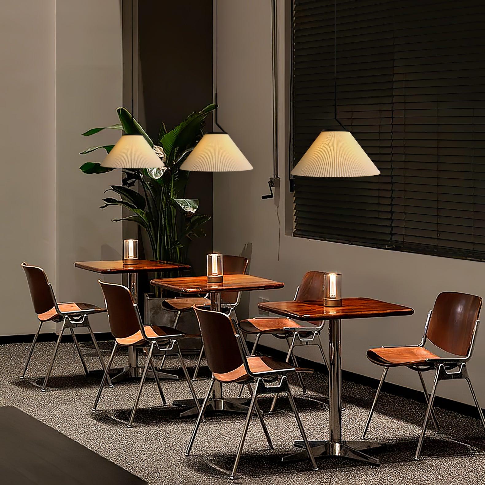 Modern Pleated Fabric Skirt Pendant Light with Beige Shade and Black Metal Frame