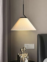 Modern Pleated Fabric Skirt Pendant Light with Beige Shade and Black Metal Frame