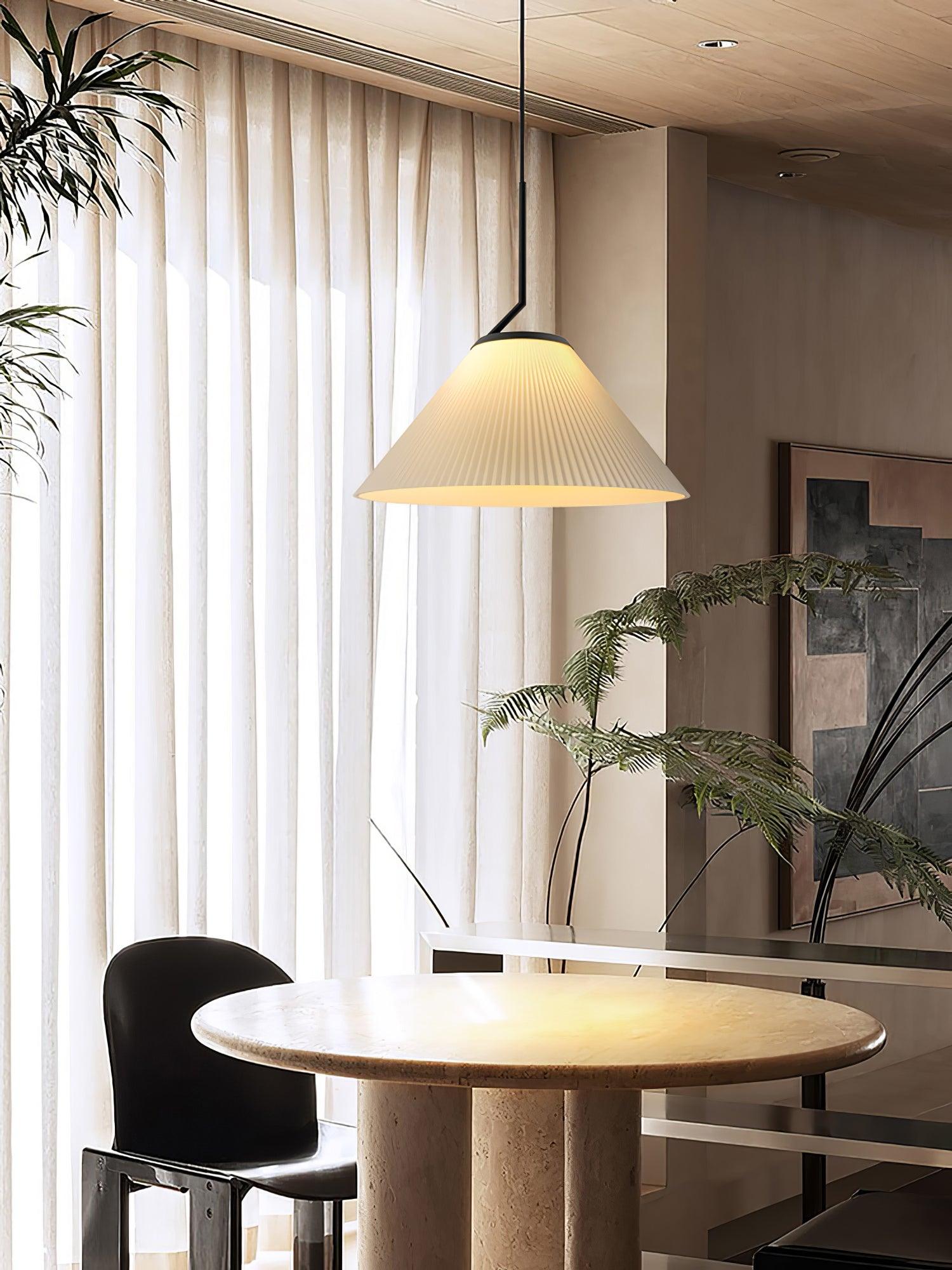 Modern Pleated Fabric Skirt Pendant Light with Beige Shade and Black Metal Frame