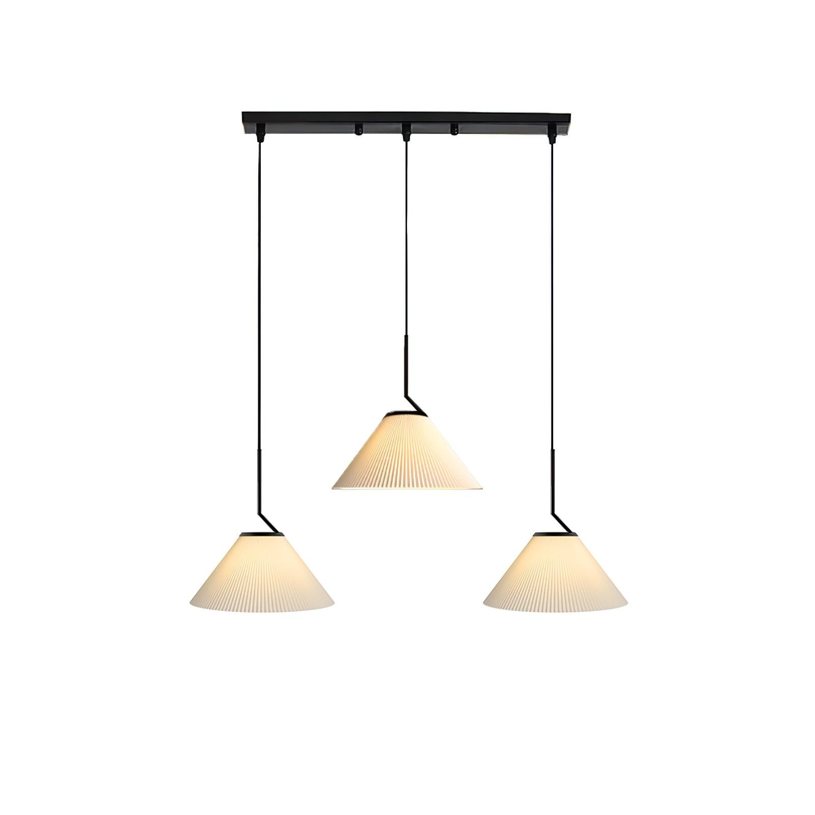 Modern Pleated Fabric Skirt Pendant Light with Beige Shade and Black Metal Frame