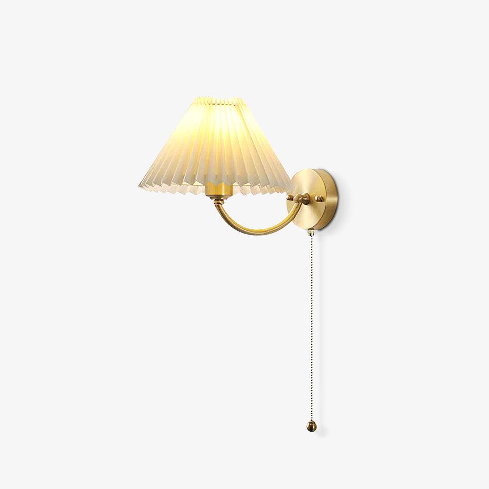 Modern Pleated Fabric Wall Sconce Set of 2 Elegant Brass Indoor Lighting Fixture for Bedroom and Living Room