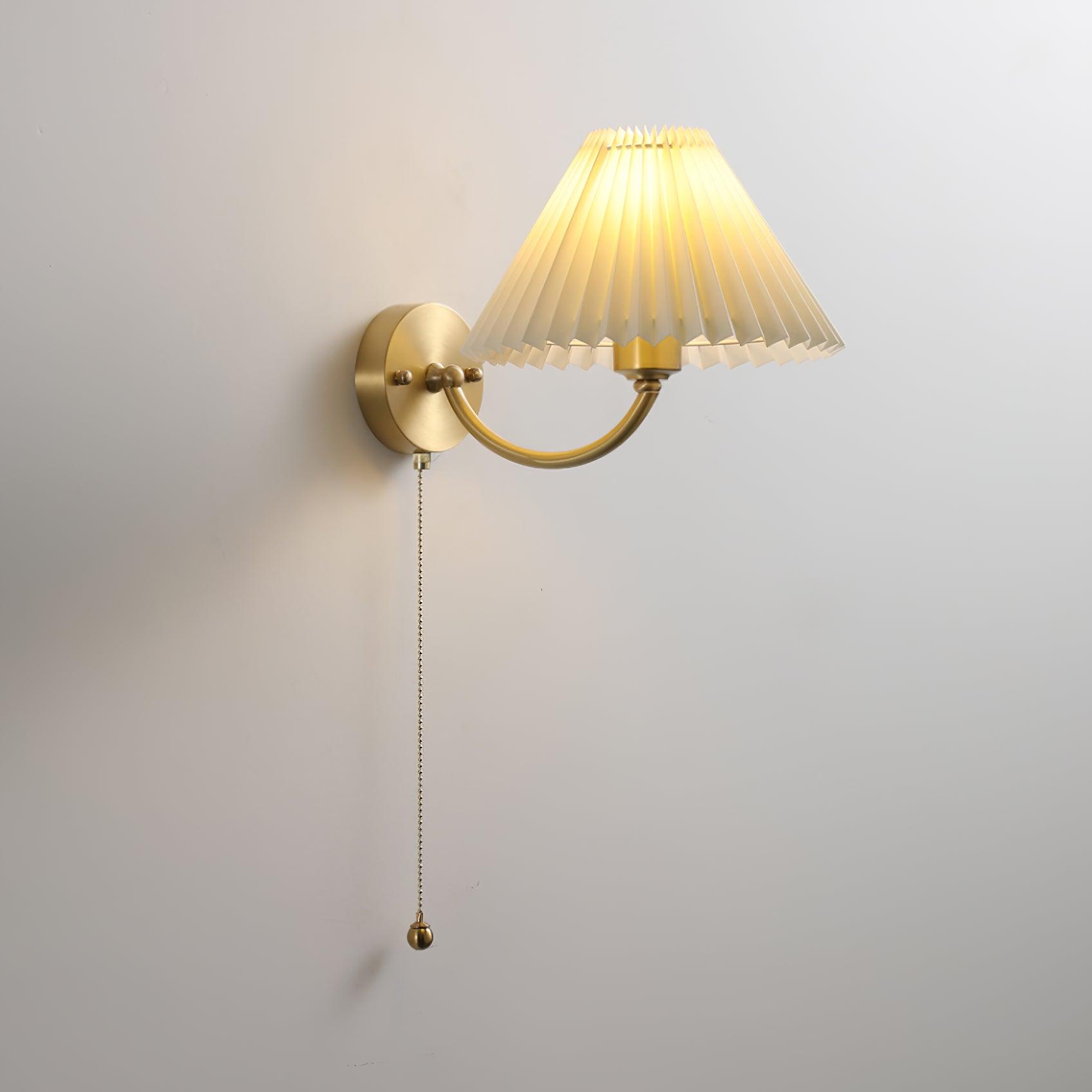 Modern Pleated Fabric Wall Sconce Set of 2 Elegant Brass Indoor Lighting Fixture for Bedroom and Living Room
