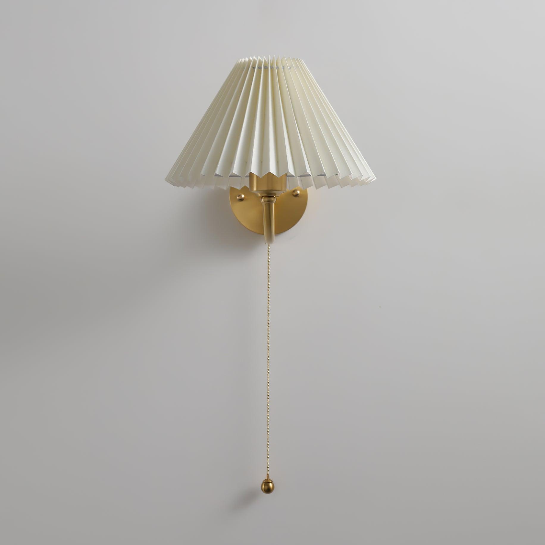 Modern Pleated Fabric Wall Sconce Set of 2 Elegant Brass Indoor Lighting Fixture for Bedroom and Living Room