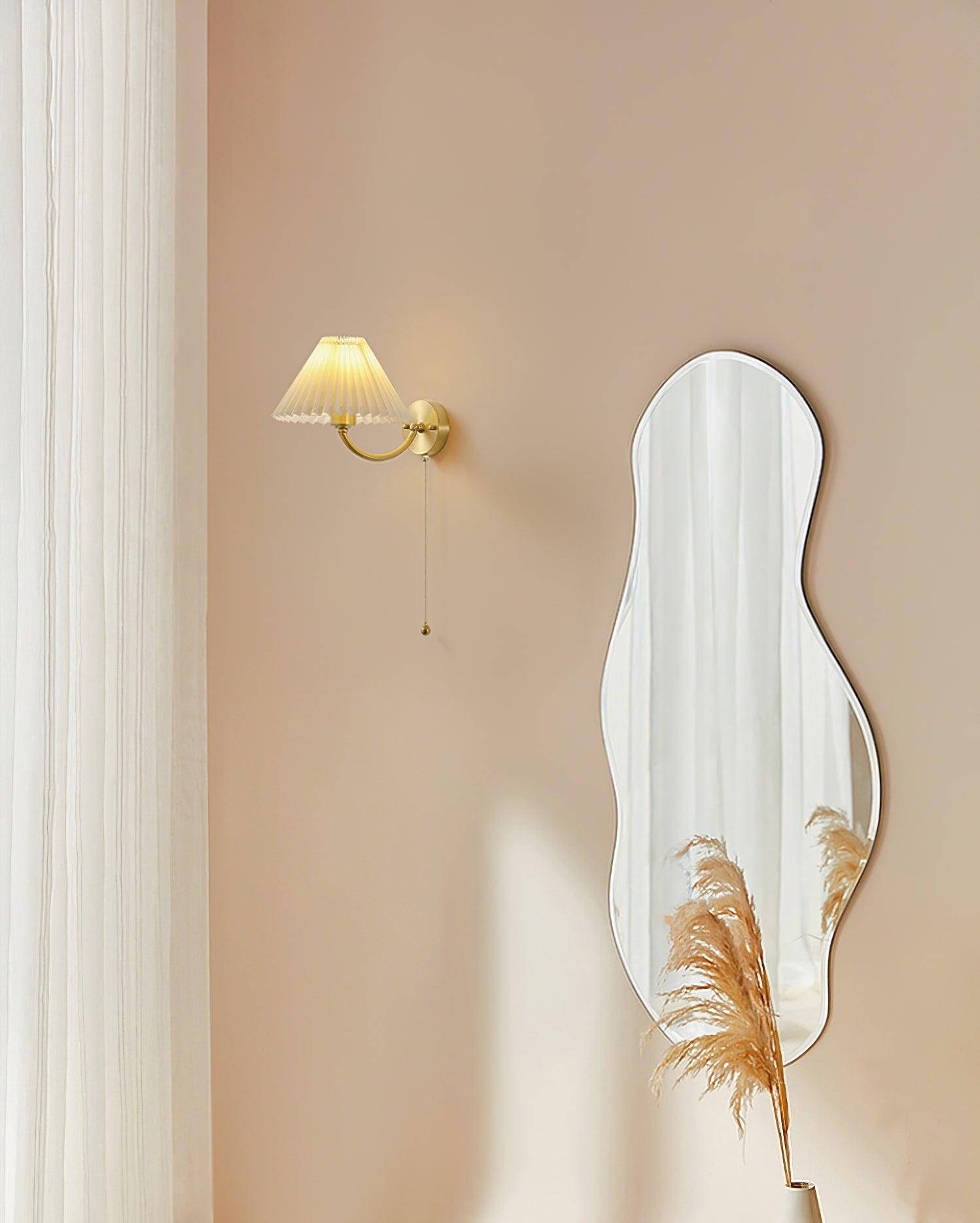 Modern Pleated Fabric Wall Sconce Set of 2 Elegant Brass Indoor Lighting Fixture for Bedroom and Living Room