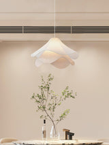 Modern Pleated White Fabric Pendant Light Botanical Layered Hanging Fixture with Gold Hardware