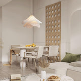 Modern Pleated White Fabric Pendant Light Botanical Layered Hanging Fixture with Gold Hardware