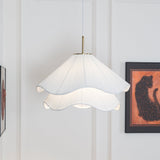 Modern Pleated White Fabric Pendant Light Botanical Layered Hanging Fixture with Gold Hardware